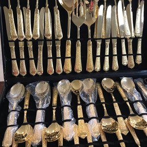 RM 24K GOLD PLATED 51 PIECE FLATWARE SET W CASE